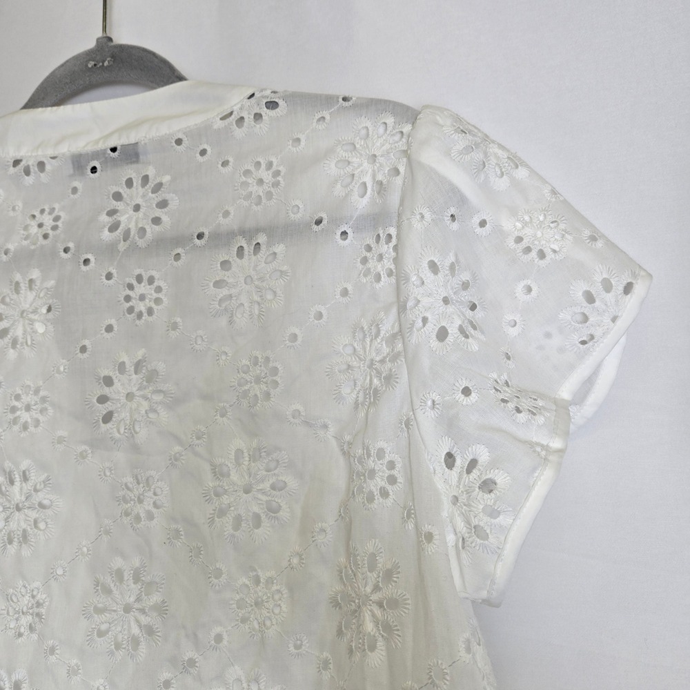 Kate Krasin Short Sleeve V-neck Eyelet Blouse, Cottage Spring Summer White Large - Picture 12 of 12